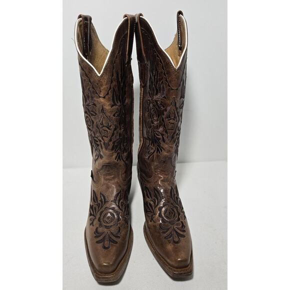 VTG EL DORADO Western Cowgirl BOOTS Leather Embroidered Brown Distressed 7.5 M - Picture 2 of 15